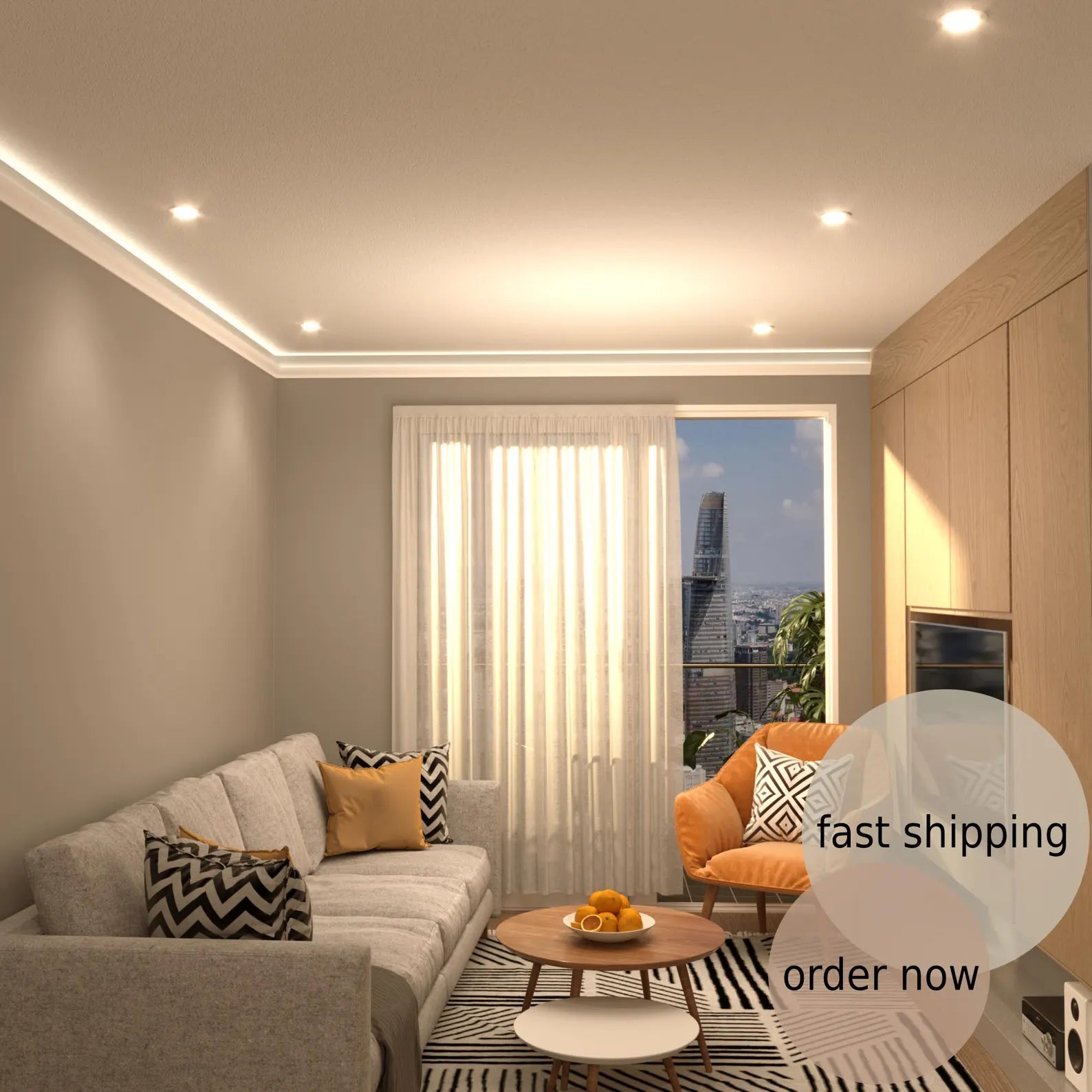 LED Crown Moulding Rome Timeless White Polymer 240 cm