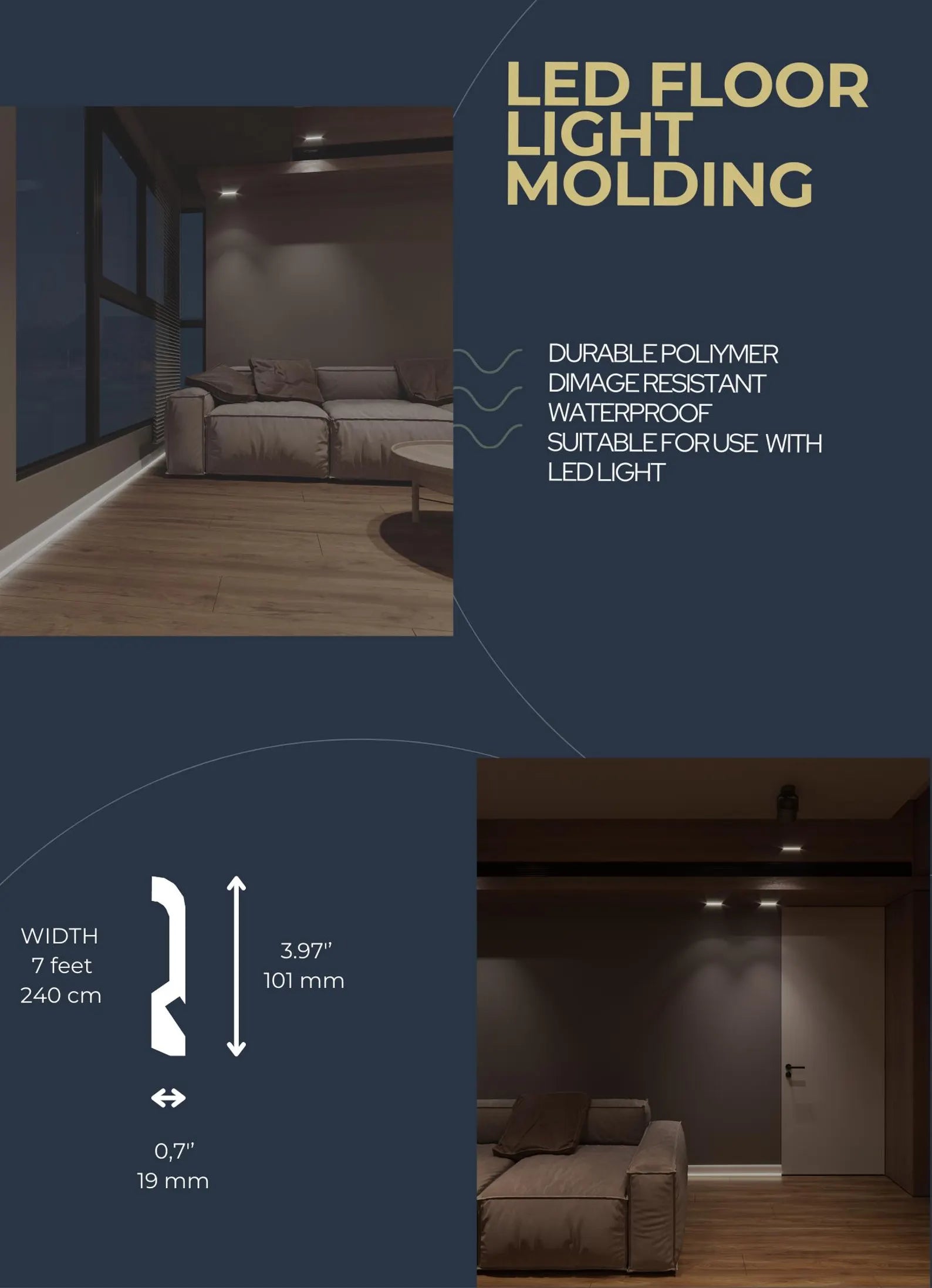 LED Baseboard Milan Urban Edge White Polymer 240 cm