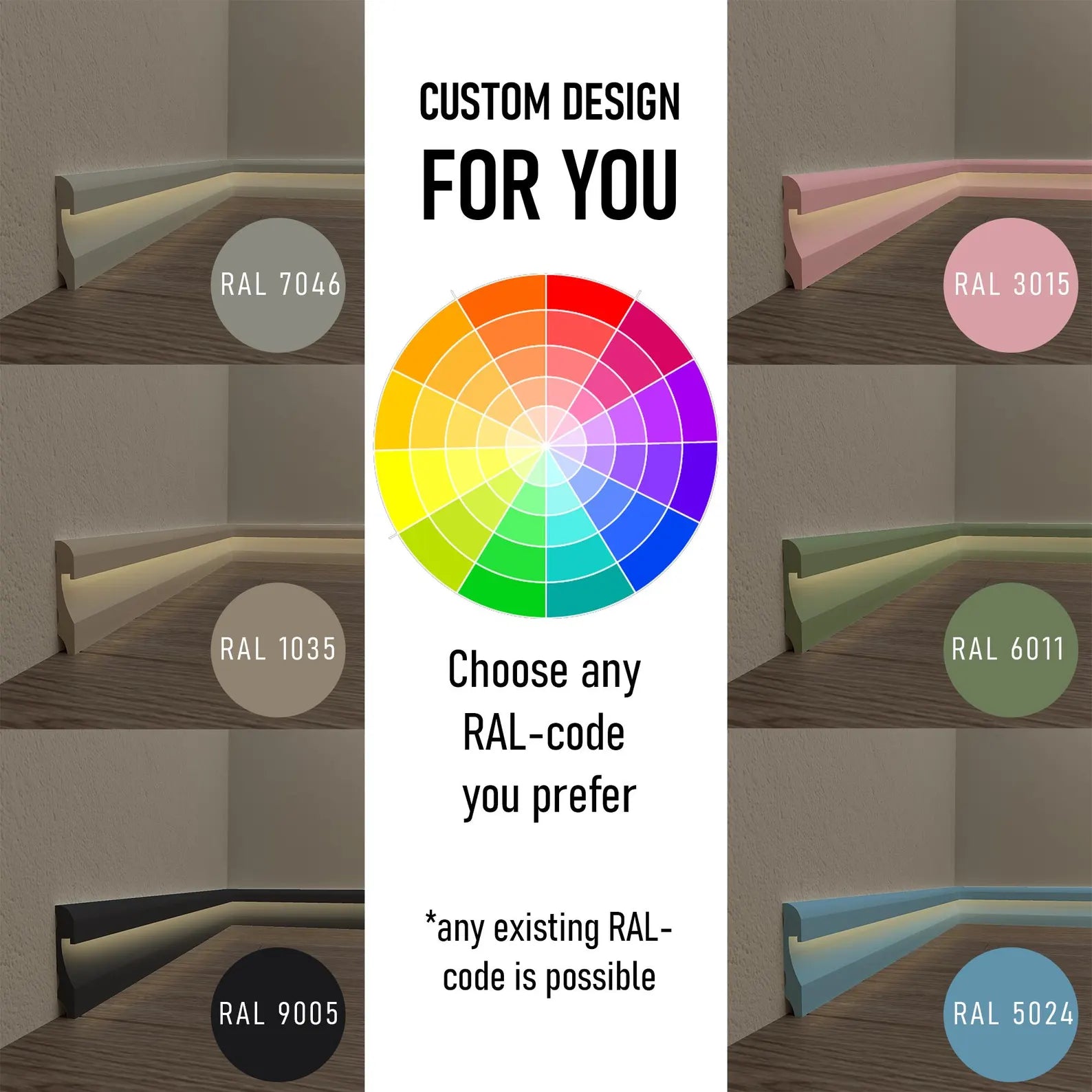 Colored LED Baseboards Dubai GoldLine (Add RAL-code)