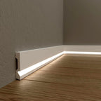 Baseboard with built-in LED strip lighting