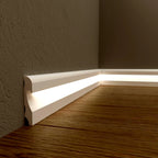 Baseboard with built-in LED strip lighting