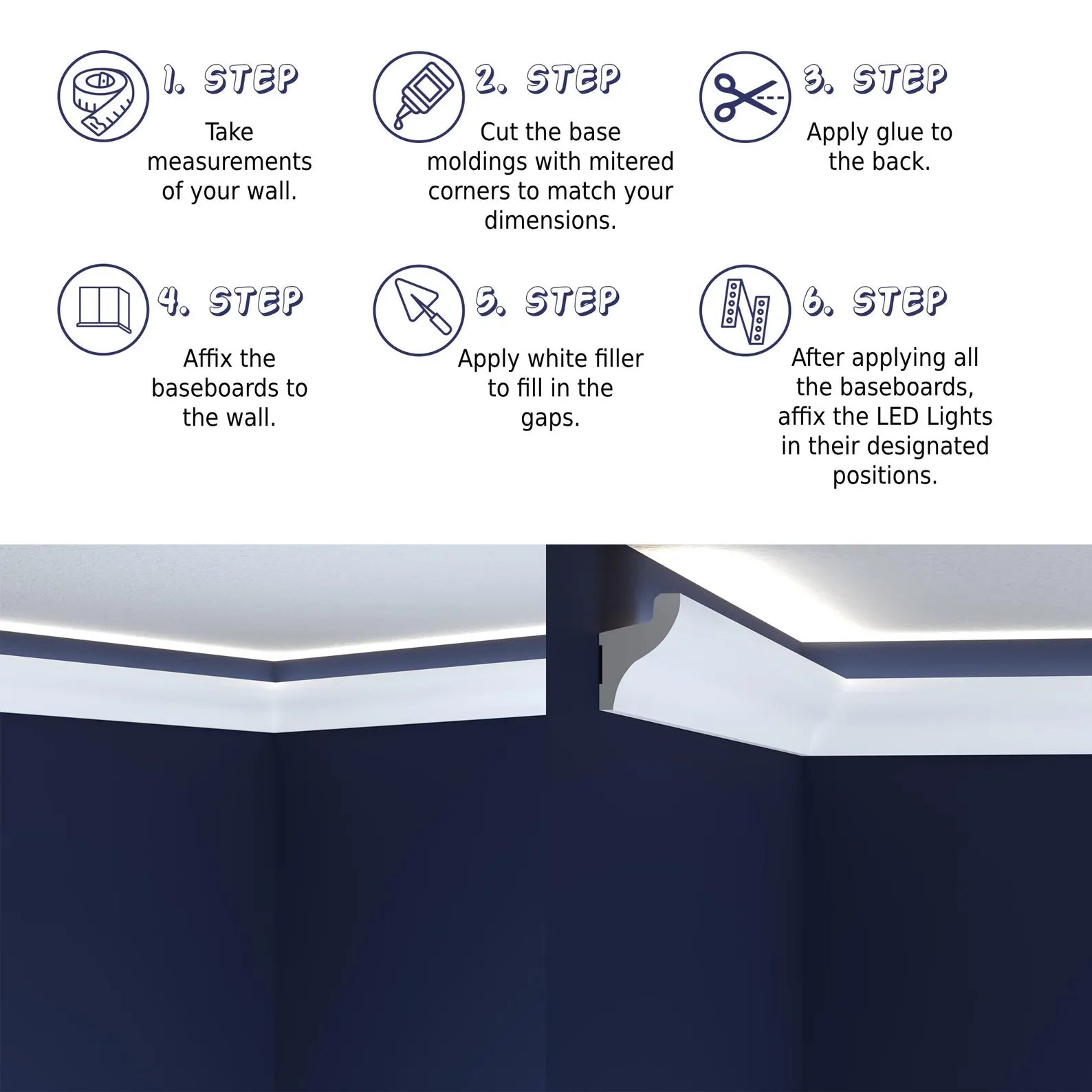 LED Crown Moulding Rome Timeless White Polymer 240 cm