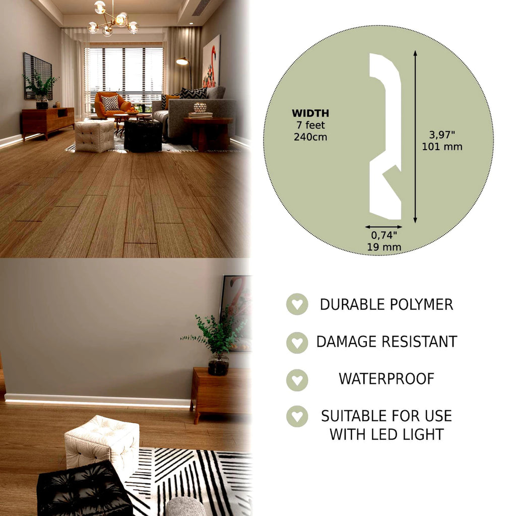 LED Baseboard Istanbul Palace White Polymer 240 cm