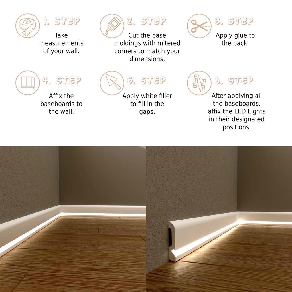 LED Baseboard Istanbul Palace White Polymer 240 cm