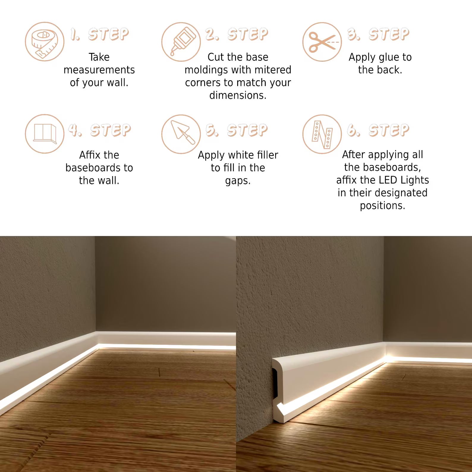 LED Baseboard Istanbul Palace White Polymer 240 cm