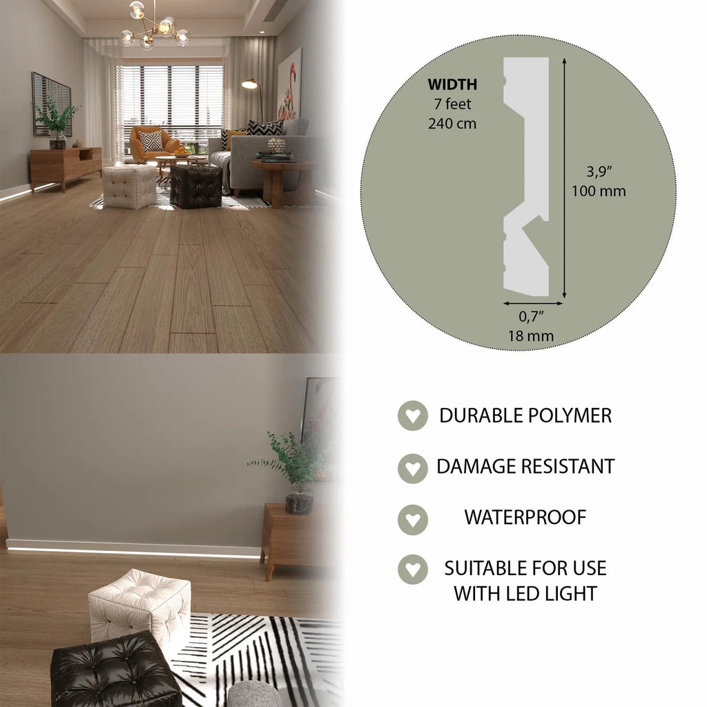 LED Baseboard Florence Classic White Polymer 240 cm