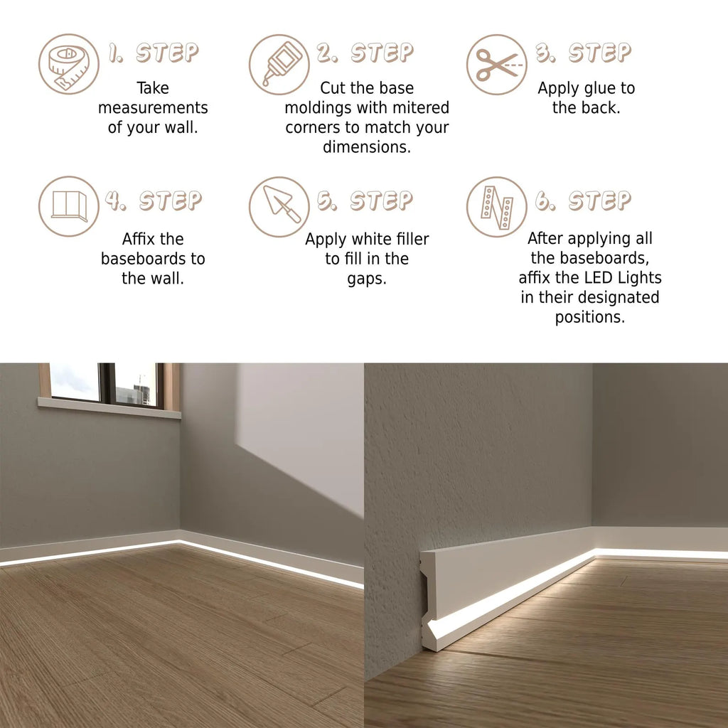 LED Baseboard Florence Classic White Polymer 240 cm