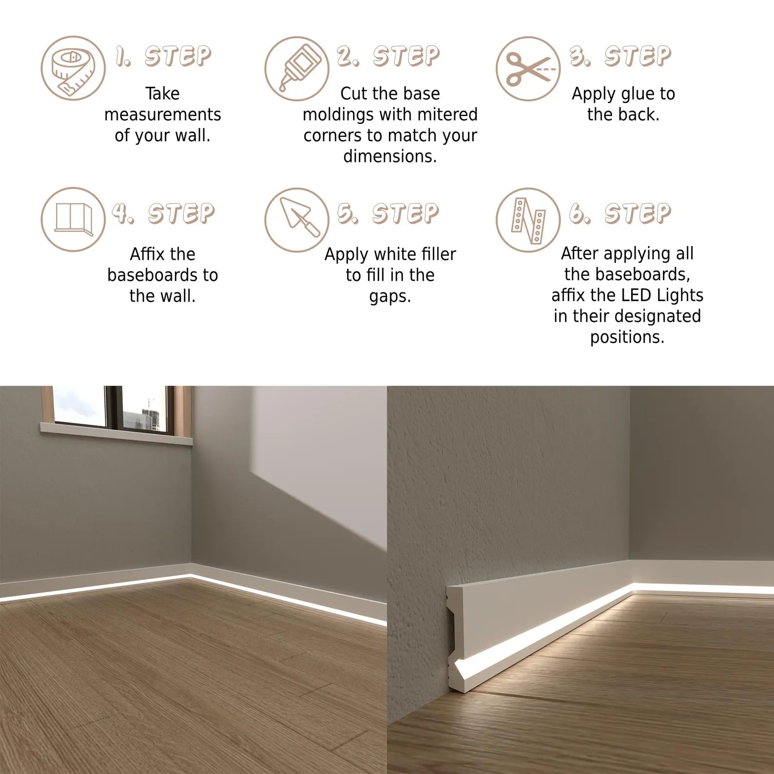 LED Baseboard Florence Classic White Polymer 240 cm
